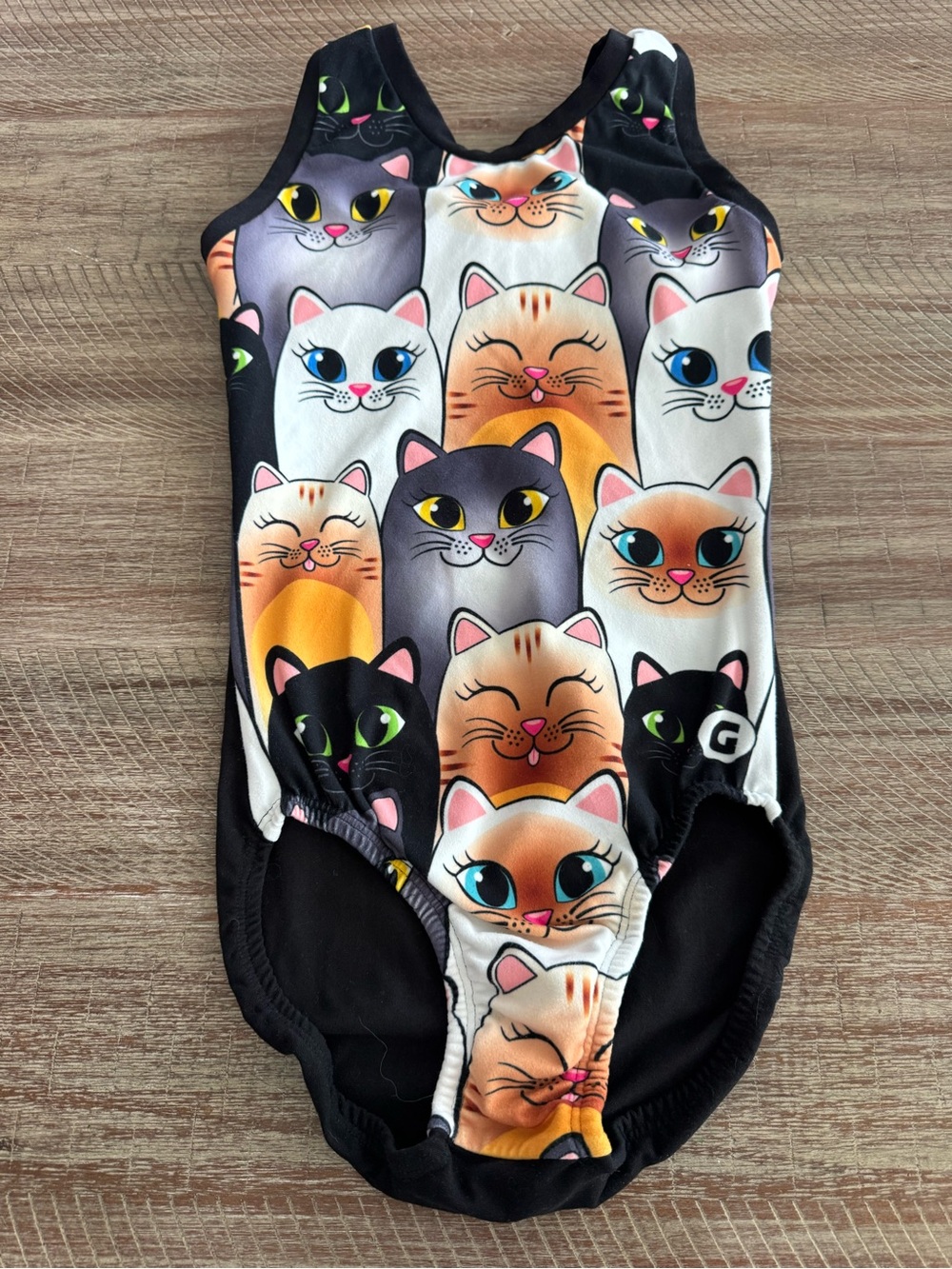 Gymgear Black Cat Face Print Gymnastics Leotard